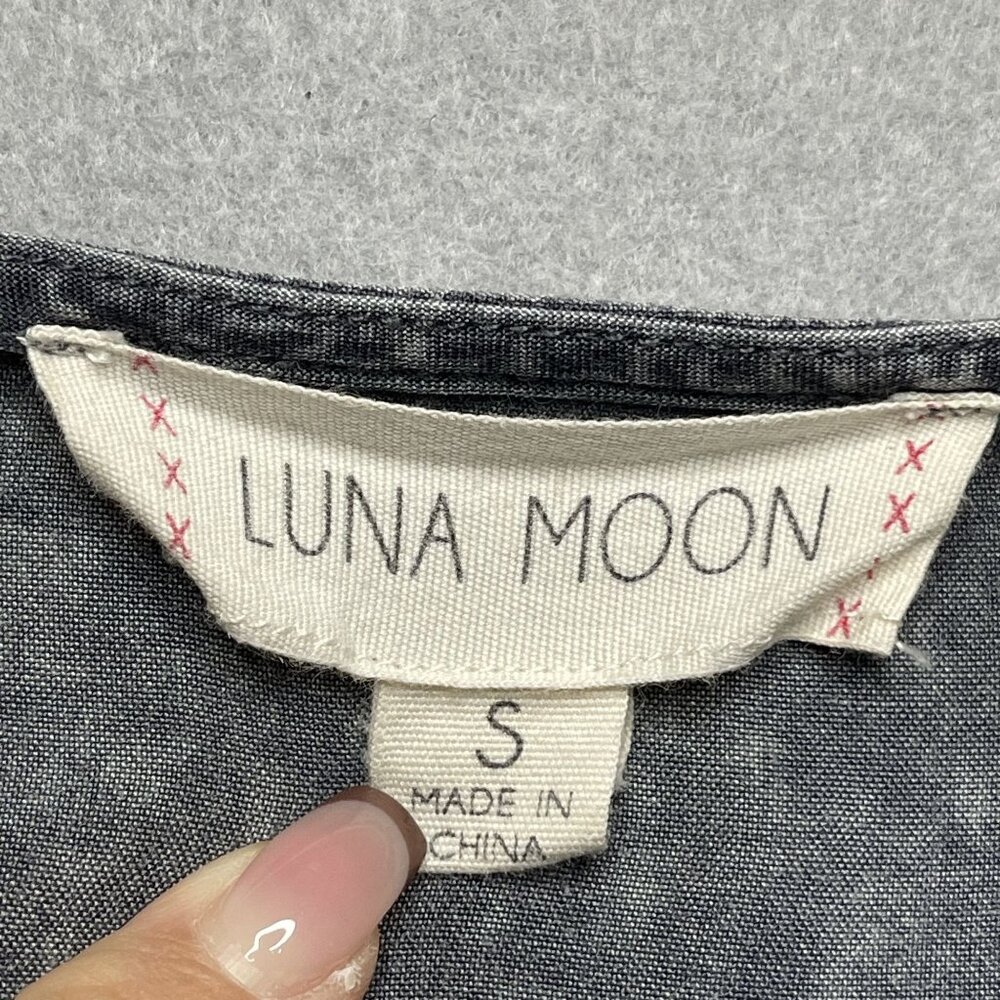 Luna Moon Embroidered Gray Tunic Top Small 3/4 Sleeve Boho Style - Picture 2 of 7